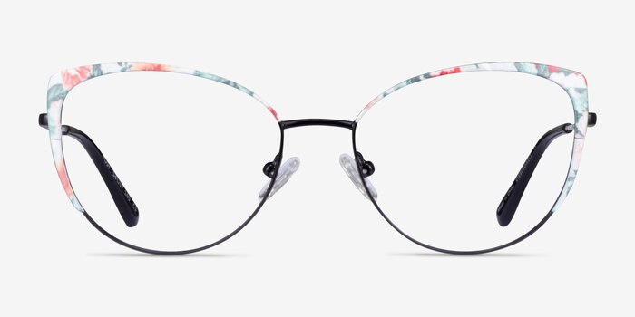 Posy Shiny Black Red Floral Metal Eyeglass Frames from EyeBuyDirect