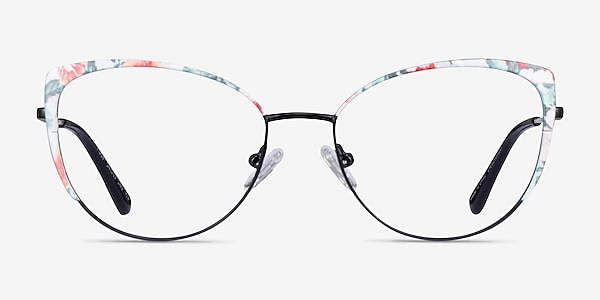 Posy Shiny Black Red Floral Metal Eyeglass Frames