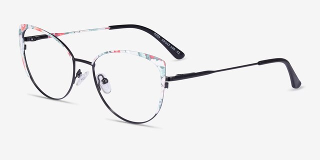 Posy Shiny Black Red Floral MétalMontures de lunettes de vue d'EyeBuyDirect, Vue d'Angle
