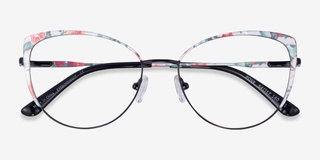 Posy Shiny Black Red Floral MétalMontures de lunettes de vue d'EyeBuyDirect, Vue Rapprochée