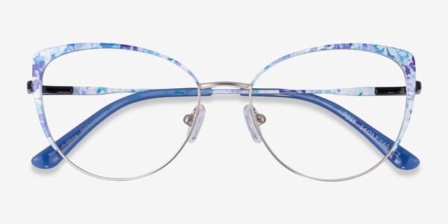 Posy Matt Silver Blue Floral MetalEyeglass Frames from EyeBuyDirect, Closed View