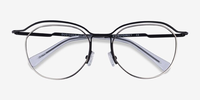 Duo Black Silver MetalEyeglass Frames from EyeBuyDirect, Closed View