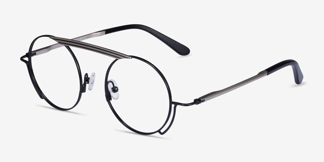 Steam Black Silver MetalEyeglass Frames from EyeBuyDirect, Angle View
