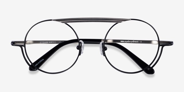 Steam Black Silver MetalEyeglass Frames from EyeBuyDirect, Closed View