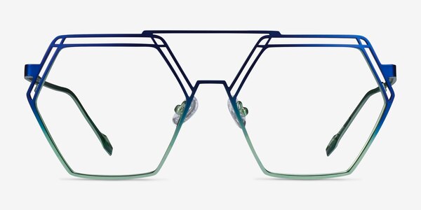 Cyber Blue Green Metal Eyeglass Frames