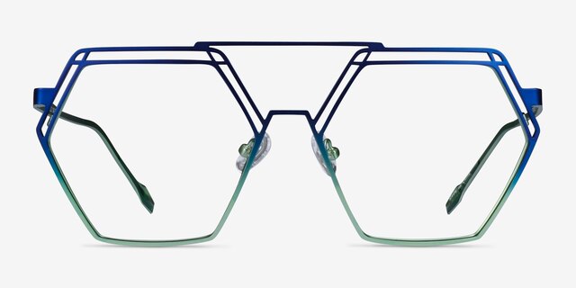 Cyber Blue Green MetalEyeglass Frames from EyeBuyDirect, Front View