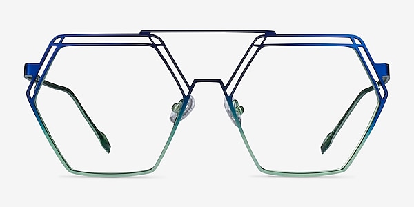 Cyber Blue Green Metal Eyeglass Frames
