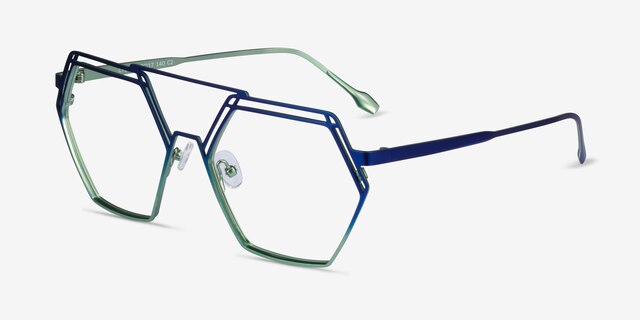 Cyber Blue Green MetalEyeglass Frames from EyeBuyDirect, Angle View