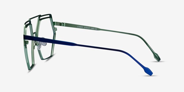 Cyber Blue Green MetalEyeglass Frames from EyeBuyDirect, Side View