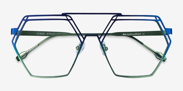 Cyber Blue Green MetalEyeglass Frames from EyeBuyDirect, Closed View