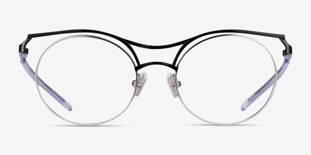 Proximo Black Silver MetalEyeglass Frames from EyeBuyDirect, Front View