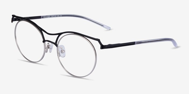 Proximo Black Silver MetalEyeglass Frames from EyeBuyDirect, Angle View