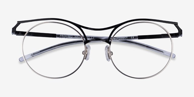 Proximo Black Silver MetalEyeglass Frames from EyeBuyDirect, Closed View
