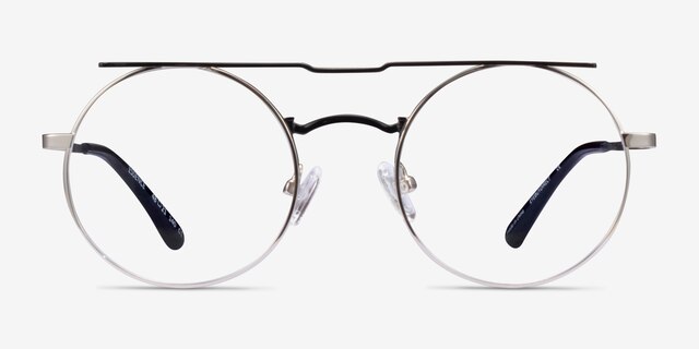 Essence Silver Black MetalEyeglass Frames from EyeBuyDirect, Front View