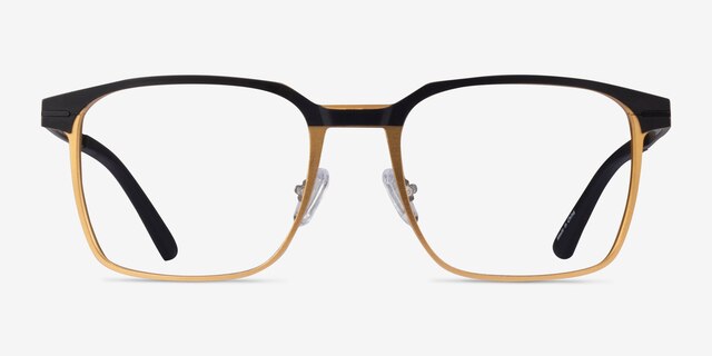 Financier Black Gold MetalEyeglass Frames from EyeBuyDirect, Front View