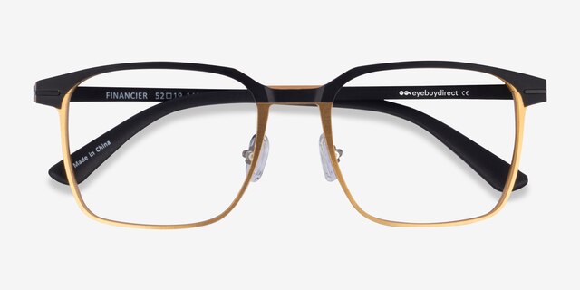 Financier Black Gold MetalEyeglass Frames from EyeBuyDirect, Closed View