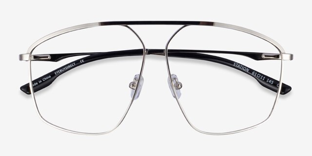 Station Silver MetalEyeglass Frames from EyeBuyDirect, Closed View