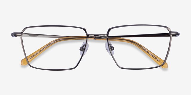 Fifth Gunmetal Yellow MetalEyeglass Frames from EyeBuyDirect, Closed View