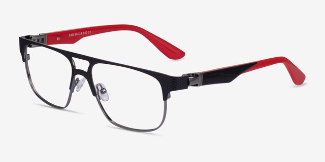 Cab Black Red MetalEyeglass Frames from EyeBuyDirect, Angle View