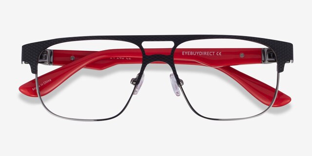 Cab Black Red MetalEyeglass Frames from EyeBuyDirect, Closed View