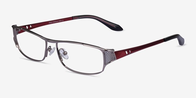 Pro Gunmetal Black Red MetalEyeglass Frames from EyeBuyDirect, Angle View