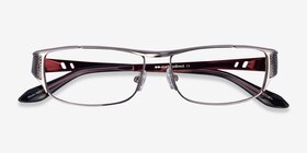 Pro Gunmetal Black Red Métal Montures de lunettes de vue d'EyeBuyDirect, Vue Rapprochée
