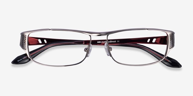 Pro Gunmetal Black Red MetalEyeglass Frames from EyeBuyDirect, Closed View