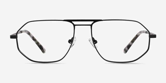 Quebec Matte Black MetalEyeglass Frames from EyeBuyDirect, Front View