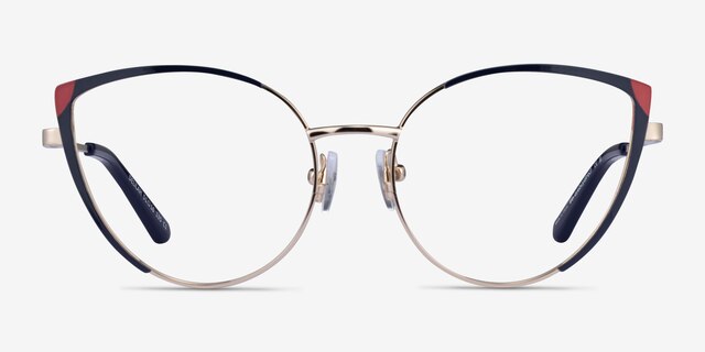 Delilah Shiny Gold Blue MetalEyeglass Frames from EyeBuyDirect, Front View