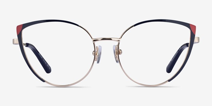 Delilah Shiny Gold Blue Metal Eyeglass Frames from EyeBuyDirect