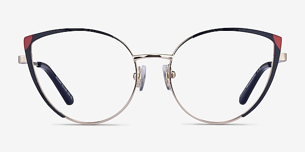 Delilah Shiny Gold Blue Metal Eyeglass Frames