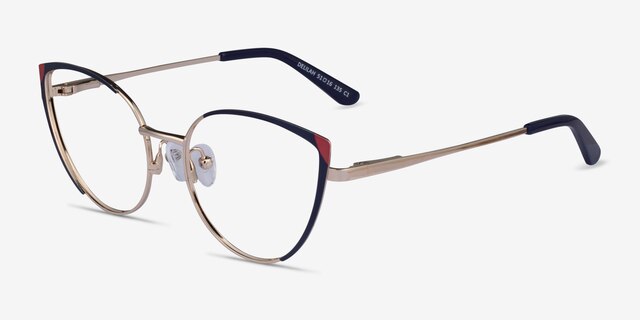Delilah Shiny Gold Blue MetalEyeglass Frames from EyeBuyDirect, Angle View