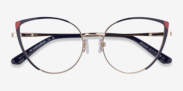 Delilah Shiny Gold Blue MetalEyeglass Frames from EyeBuyDirect, Closed View