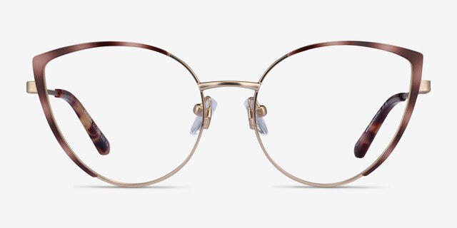 Delilah Matte Gold Tortoise MetalEyeglass Frames from EyeBuyDirect, Front View