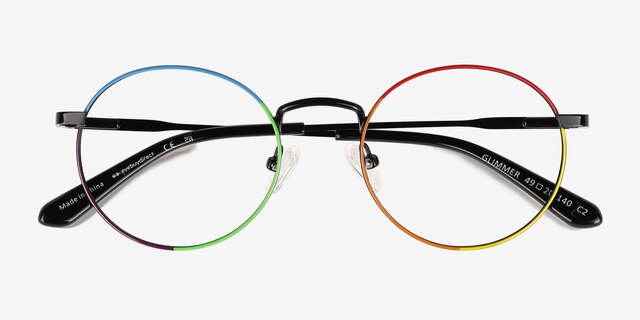 Glimmer Shiny Black Rainbow MetalEyeglass Frames from EyeBuyDirect, Closed View