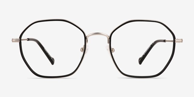 Frances Matte Silver Black MetalEyeglass Frames from EyeBuyDirect, Front View