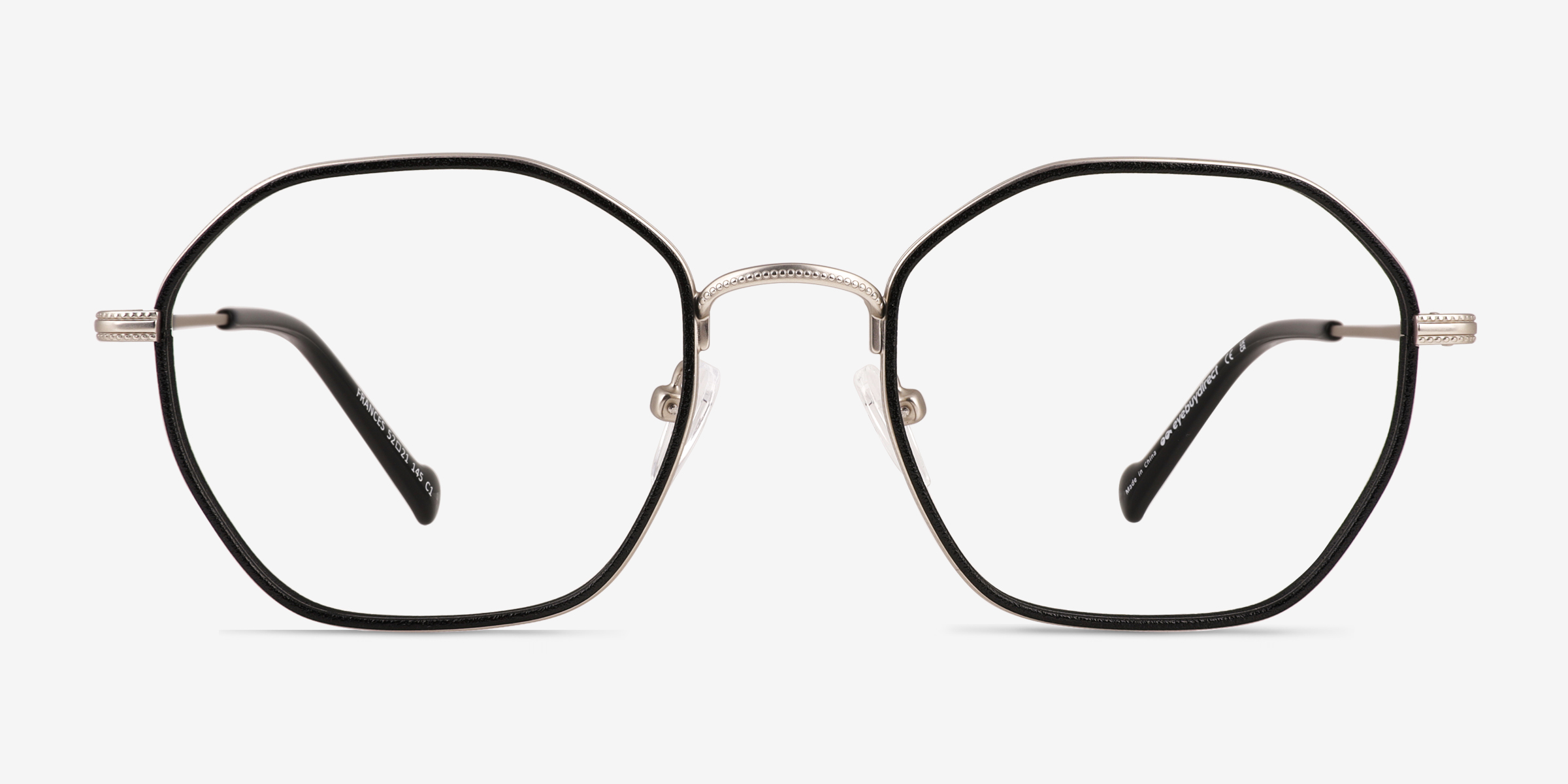 Frances Geometric Matte Silver Black Full Rim Eyeglasses Eyebuydirect