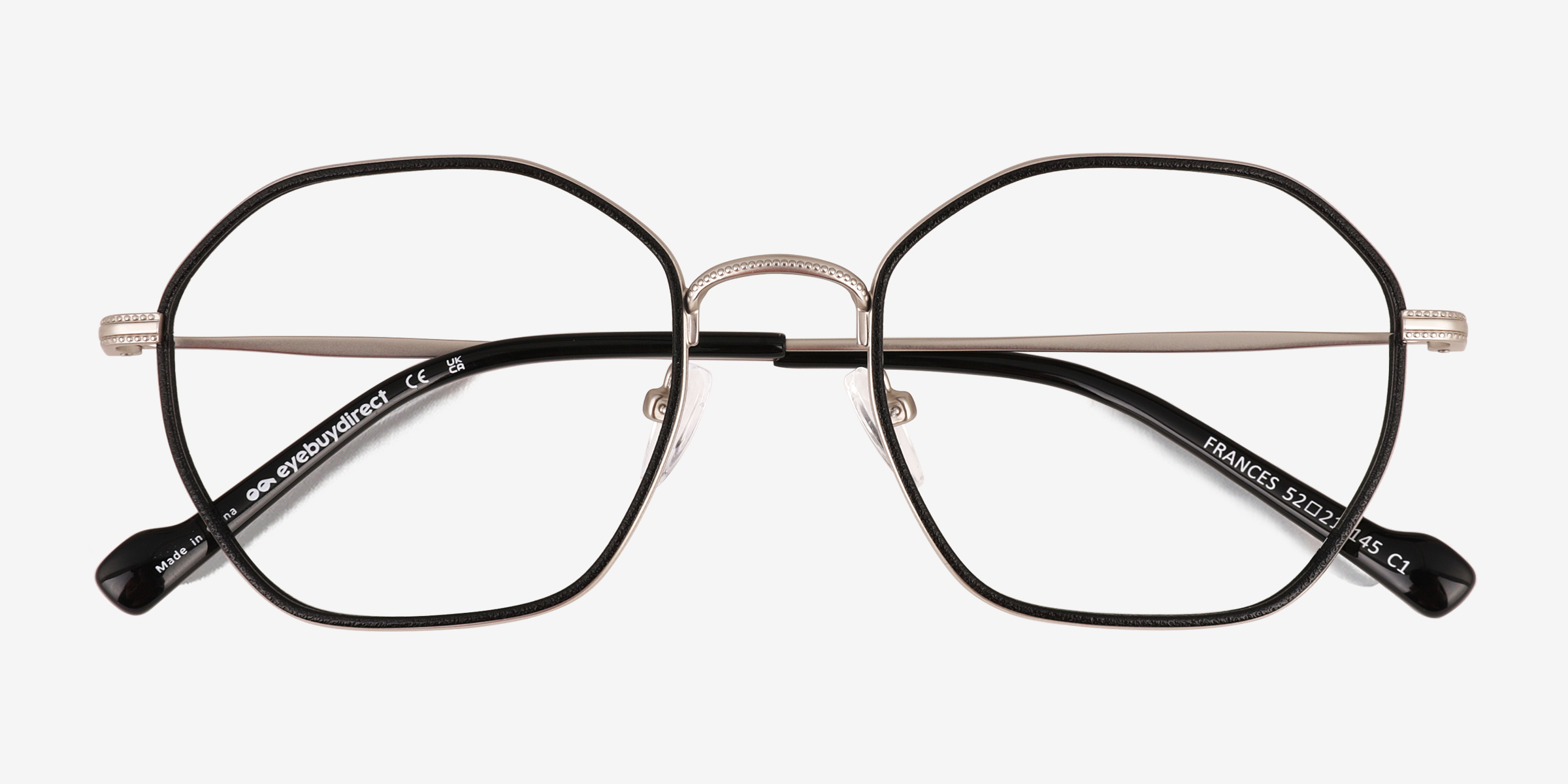 Frances Geometric Matte Silver Black Full Rim Eyeglasses Eyebuydirect