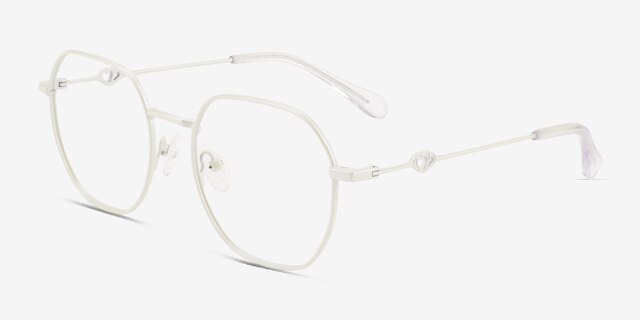 Aiko Pearly White MetalEyeglass Frames from EyeBuyDirect, Angle View