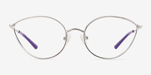 Trina Shiny Silver MetalEyeglass Frames from EyeBuyDirect, Front View