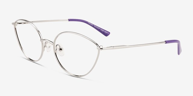 Trina Shiny Silver MetalEyeglass Frames from EyeBuyDirect, Angle View