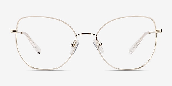 Desire Shiny Gold White Metal Eyeglass Frames