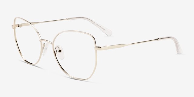 Desire Shiny Gold White MetalEyeglass Frames from EyeBuyDirect, Angle View