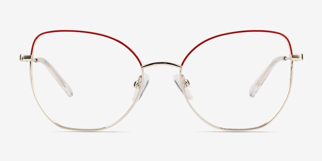 Desire Shiny Gold Red MetalEyeglass Frames from EyeBuyDirect, Front View