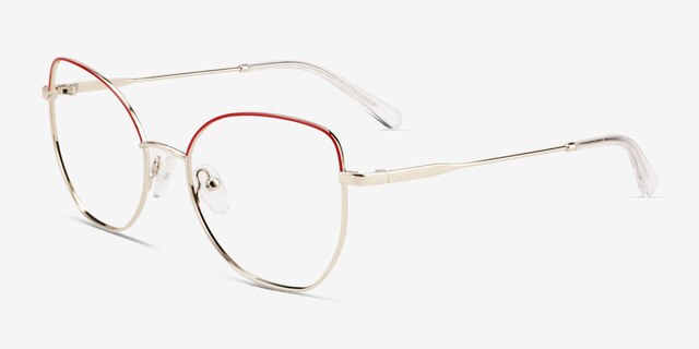 Desire Shiny Gold Red MetalEyeglass Frames from EyeBuyDirect, Angle View