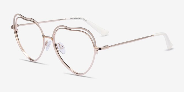 Philomena Shiny Gold White MetalEyeglass Frames from EyeBuyDirect, Angle View