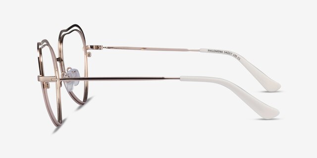 Philomena Shiny Gold White MetalEyeglass Frames from EyeBuyDirect, Side View