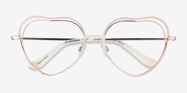 Philomena Shiny Gold White MetalEyeglass Frames from EyeBuyDirect, Closed View