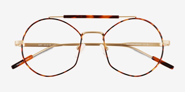 Art Tortoise Gold MetalEyeglass Frames from EyeBuyDirect, Closed View
