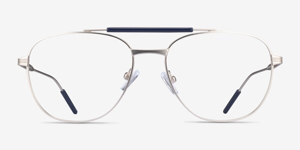 Tatum Navy Matte Silver Metal Eyeglass Frames
